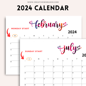 Minimalist 2024 Yearly Calendar | CWCA008