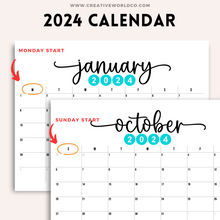 Load image into Gallery viewer, Minimalist 2024 Yearly Calendar | CWCA019
