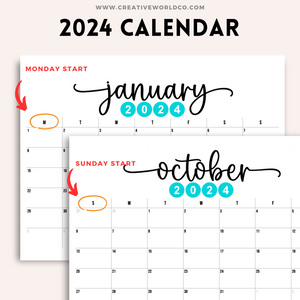 Minimalist 2024 Yearly Calendar | CWCA019