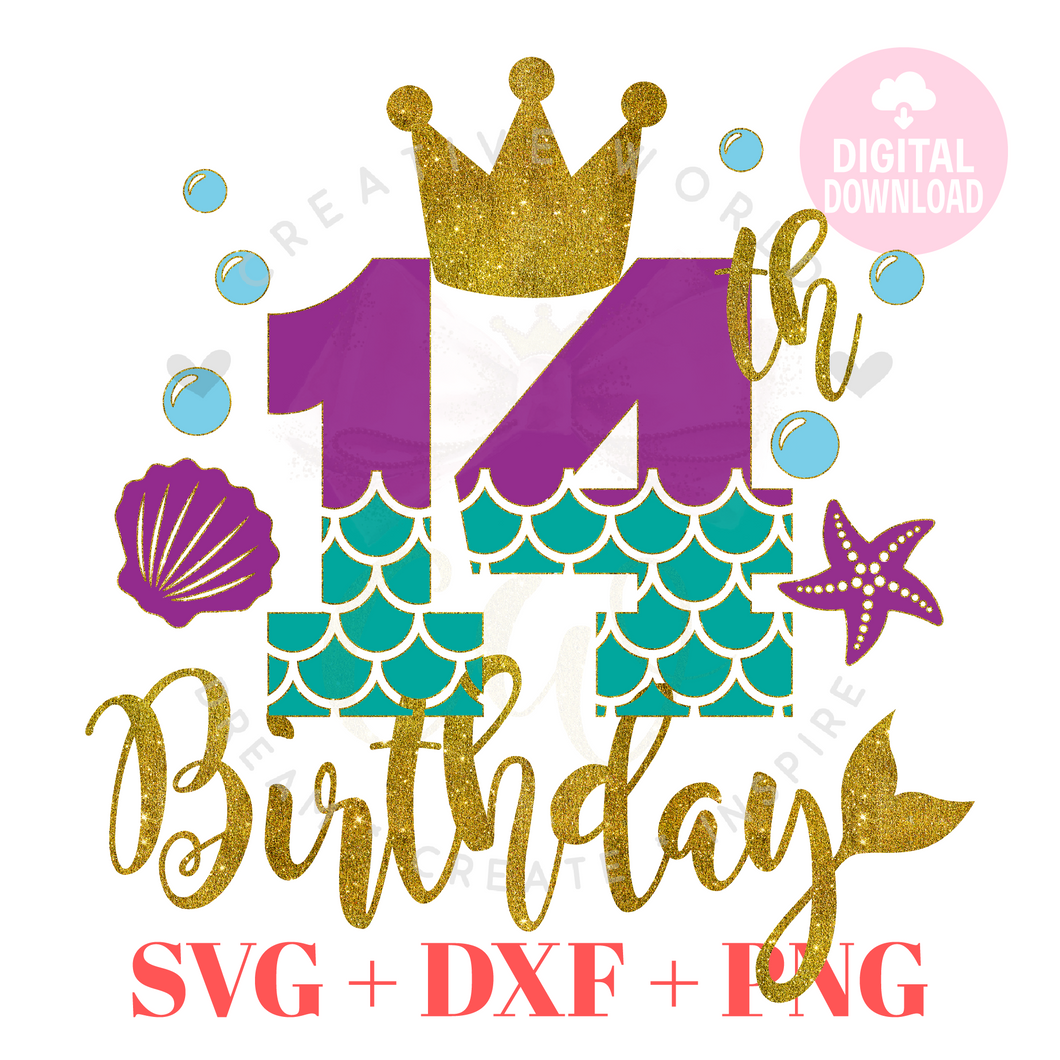 14th Birthday Mermaid SVG | Mermaid Fourteen