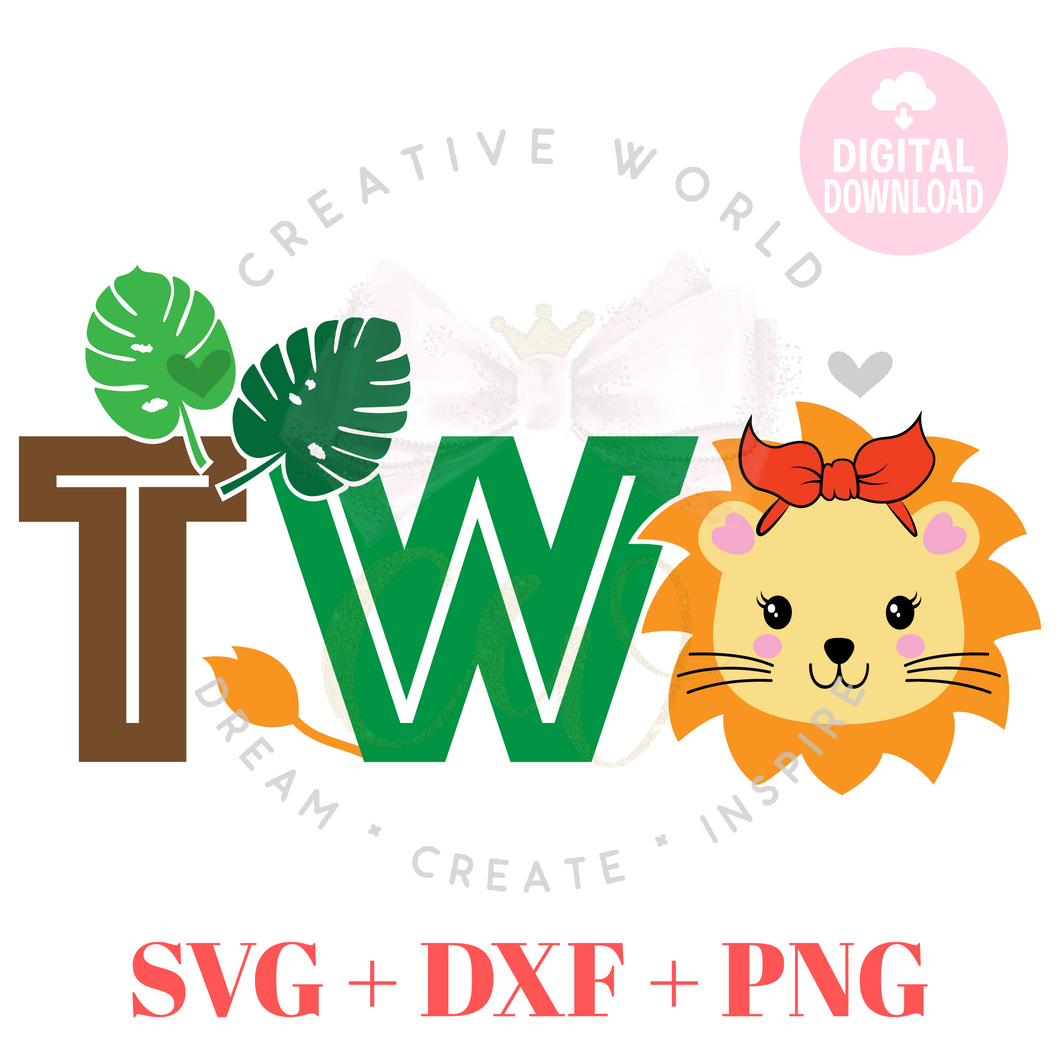 Two | Lion Two Birthday SVG | Baby Girl 2nd Birthday SVG