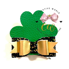 Load image into Gallery viewer, Shamrock Pigtail Hair Bow Template | CWC132
