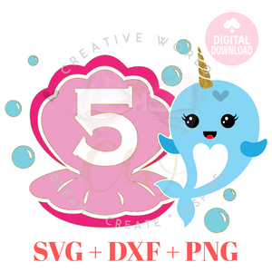 5th Birthday SVG | Narwhal Birthday SVG | Fifth Birthday