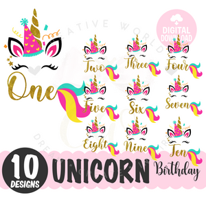 My Birthday Unicorn SVG Bundle | Unicorn SVG | Bundle Unicorn Birthday Girl 1-10  SVG