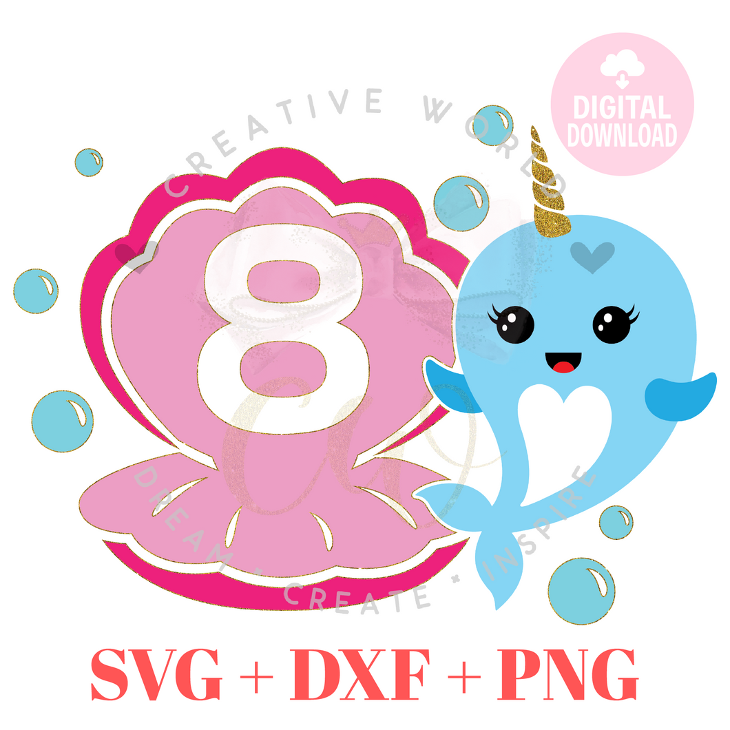 8th Birthday SVG | Narwhal Birthday SVG | Eight Birthday