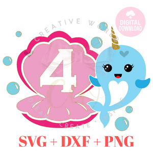 4th Birthday SVG | Narwhal Birthday SVG | Fourth Birthday