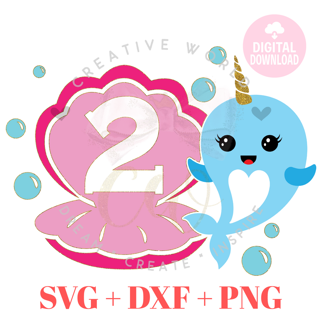 2nd Birthday SVG | Narwhal Birthday SVG | Second Birthday