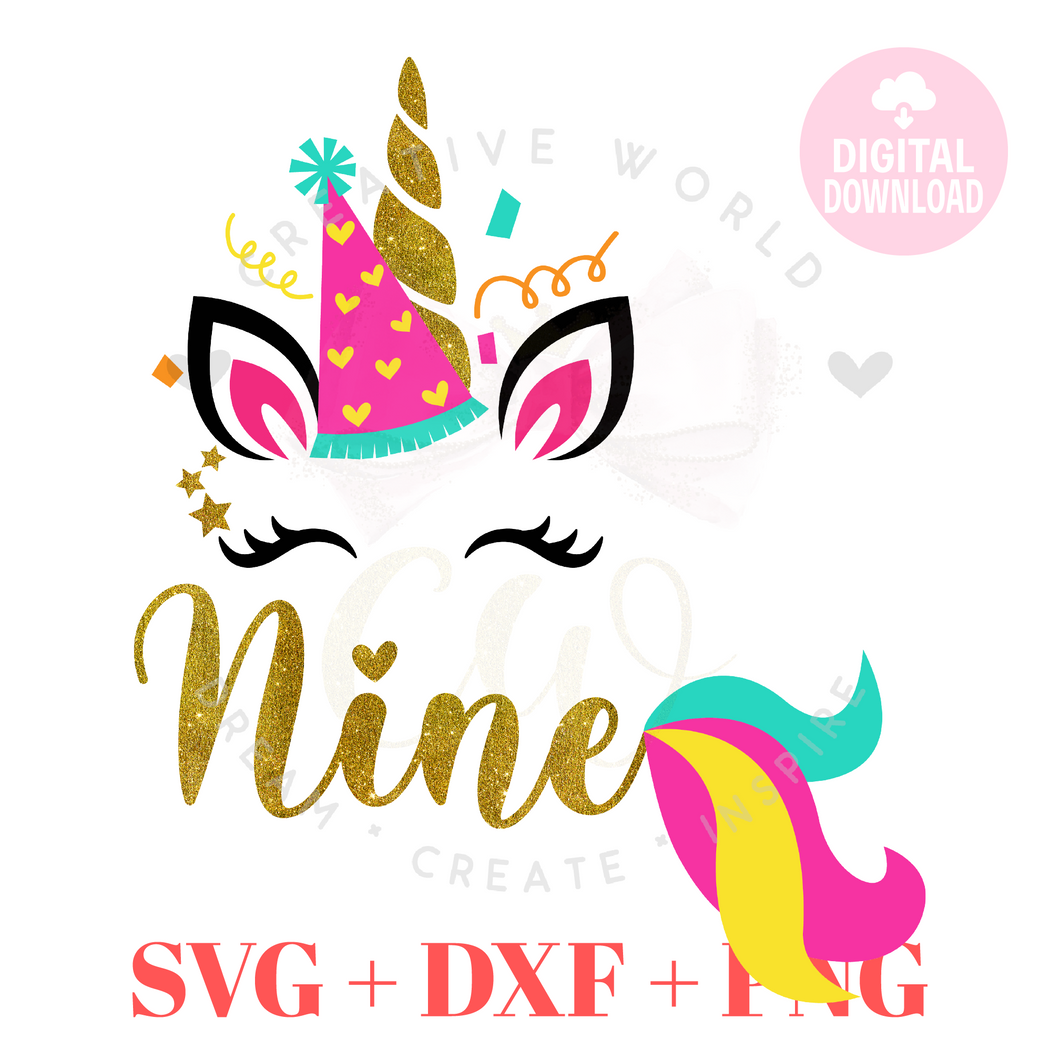 My 9th Birthday Unicorn SVG