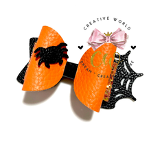 Load image into Gallery viewer, Halloween Spider Web Hair Bow Template | CWC004
