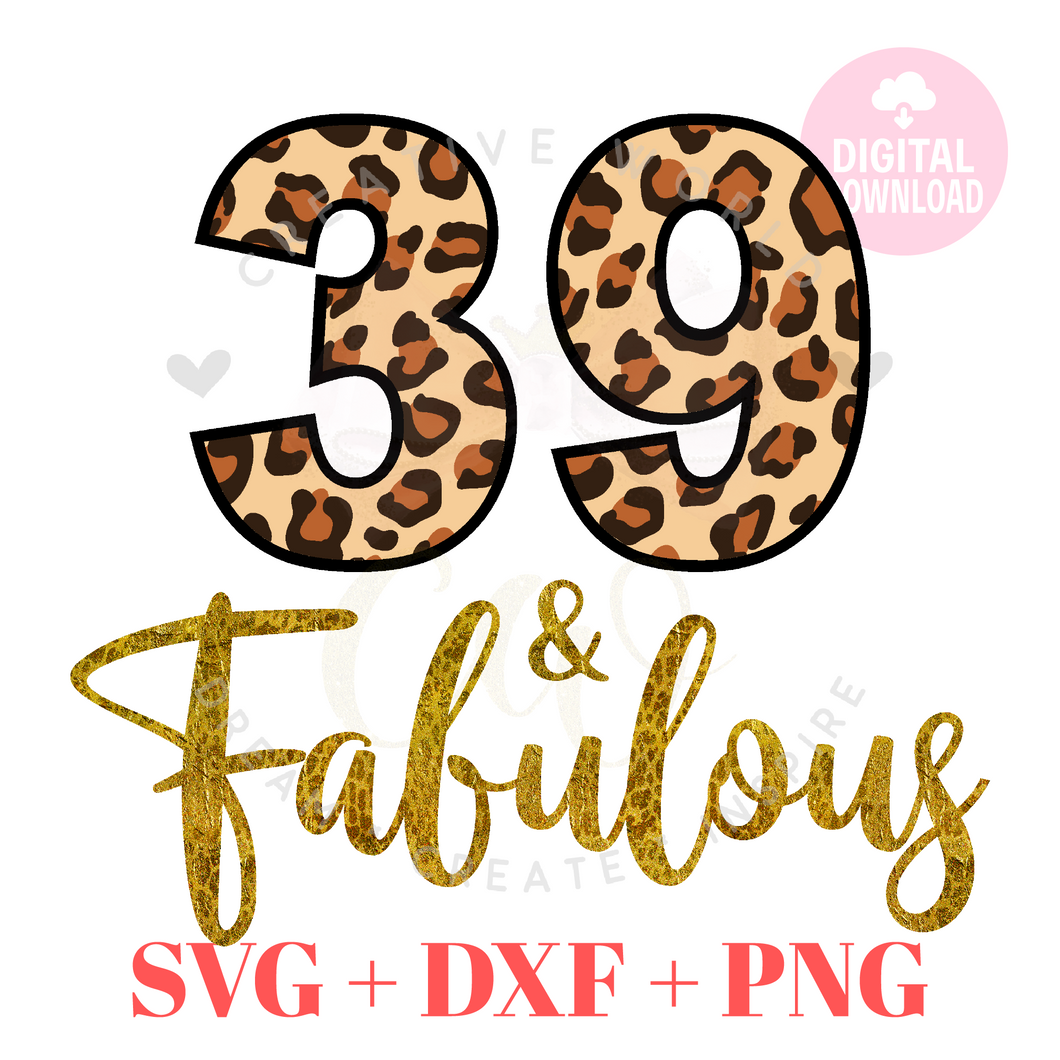 My 39th Birthday svg | Thirty Nine and Fabulous svg | 39 svg | Leopard Birthday SVG