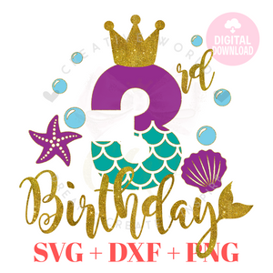 3rd Birthday Mermaid SVG | Mermaid Three