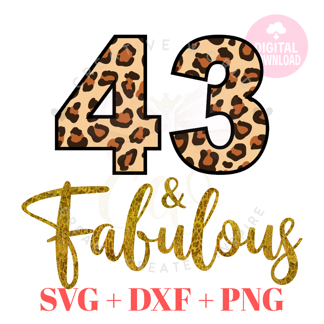 My 43rd Birthday svg | Forty Three and Fabulous svg | 43 svg | Leopard Birthday SVG