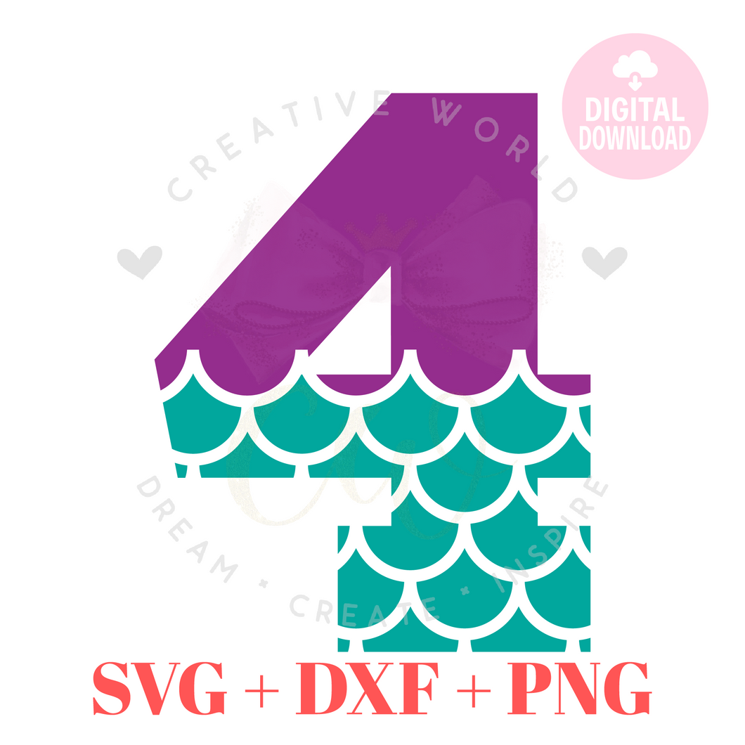 Four | My 4th Birthday Mermaid SVG | Mermaid Birthday Girl SVG