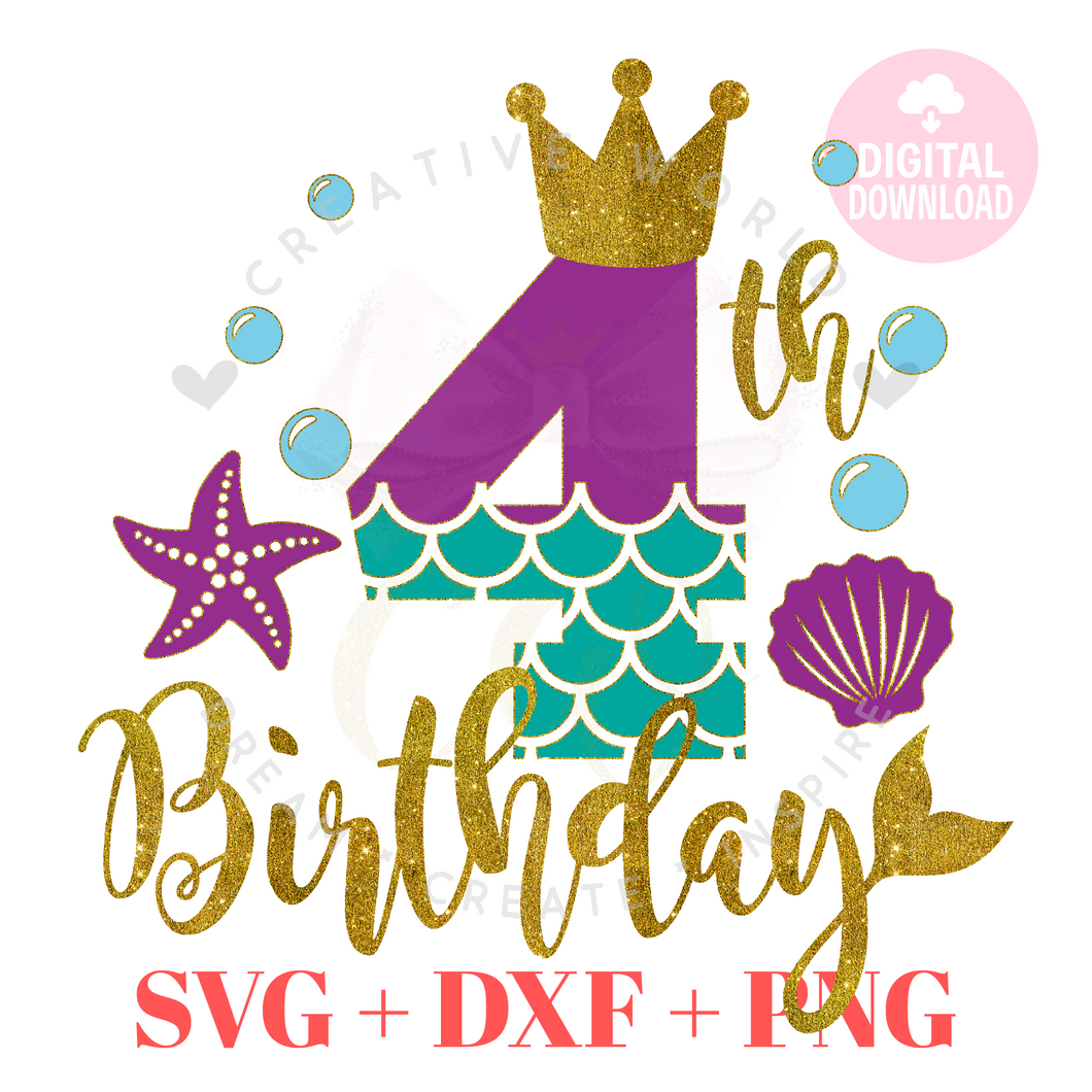 4th Birthday Mermaid SVG | Mermaid Four