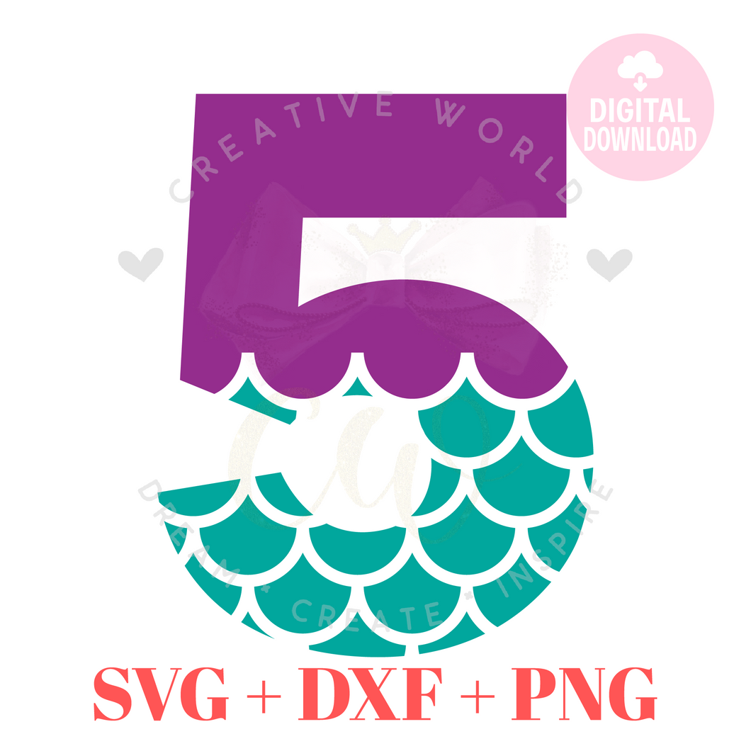 Five | My 5th Birthday Mermaid SVG | Mermaid Birthday Girl SVG