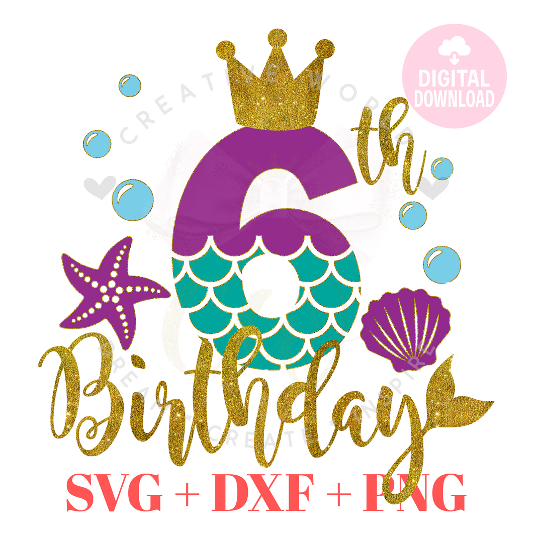 6th Birthday Mermaid SVG | Mermaid Six