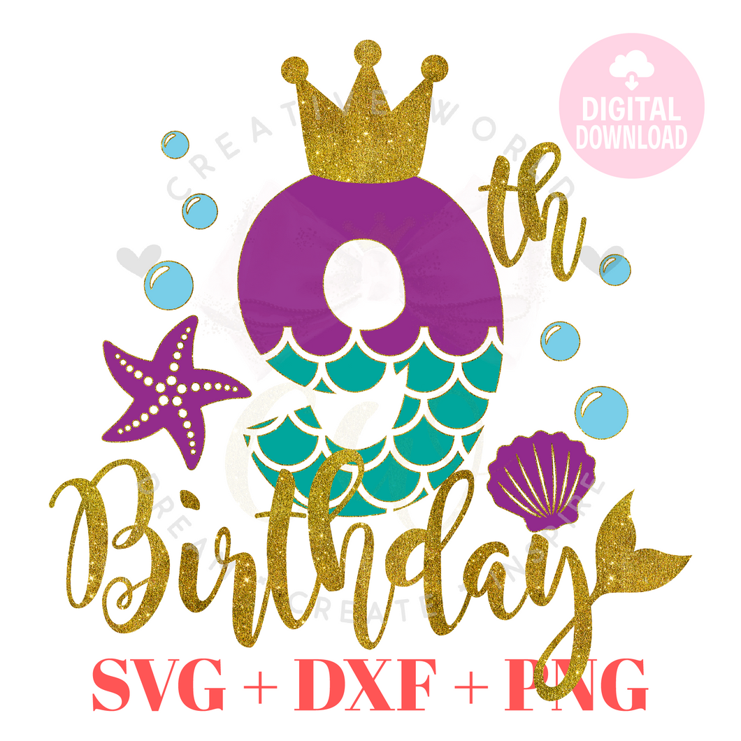 9th Birthday Mermaid SVG | Mermaid Nine