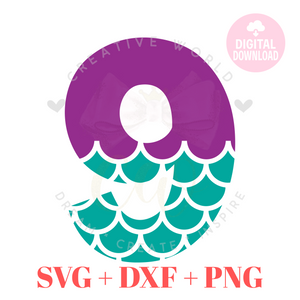 Nine | My 9th Birthday Mermaid SVG | Mermaid Birthday Girl SVG