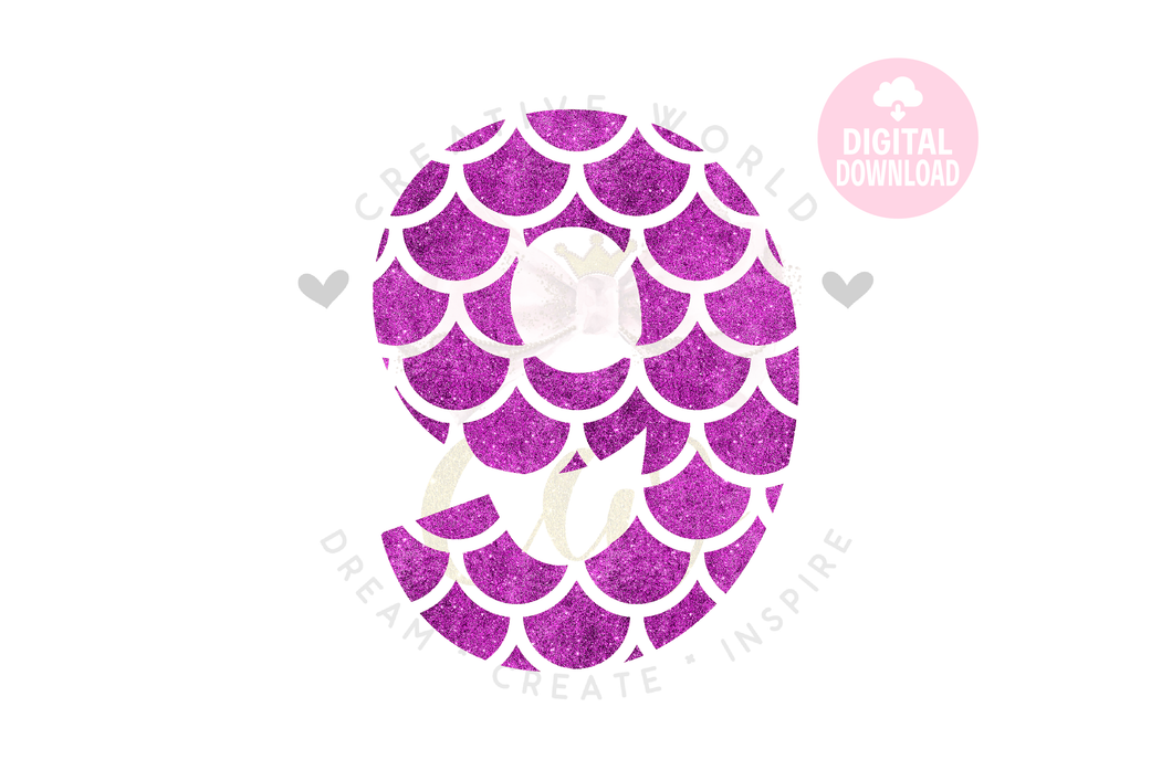 Nine | My 9th Birthday Mermaid SVG | Mermaid Birthday Girl SVG