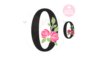 Rose Floral Number svg | Number 0 Rose Flower svg | Flower Wedding Monogram