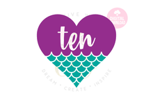 Load image into Gallery viewer, Big Bundle Heart Mermaid SVG | Mermaid Birthday Girl 1-10 svg
