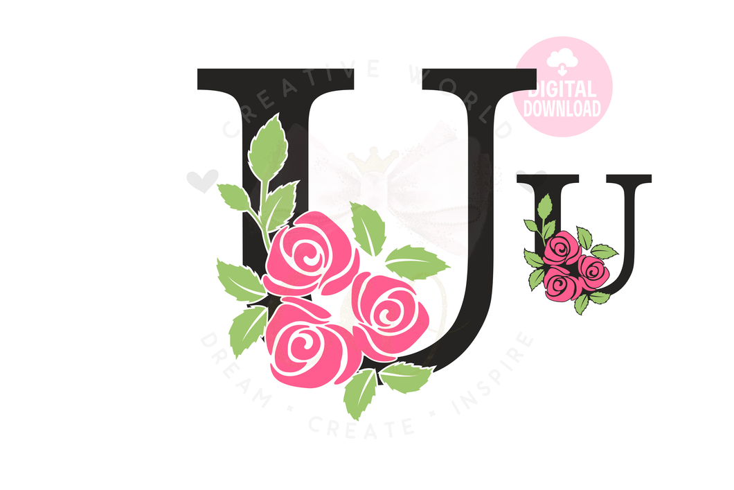 Rose Floral Alphabet svg | Letter U Rose Flower svg | Flower Wedding Monogram