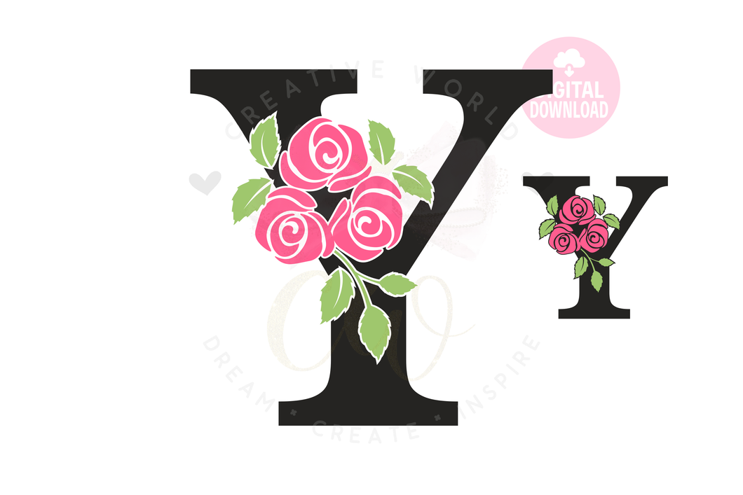 Rose Floral Alphabet svg | Letter Y Rose Flower svg | Flower Wedding Monogram