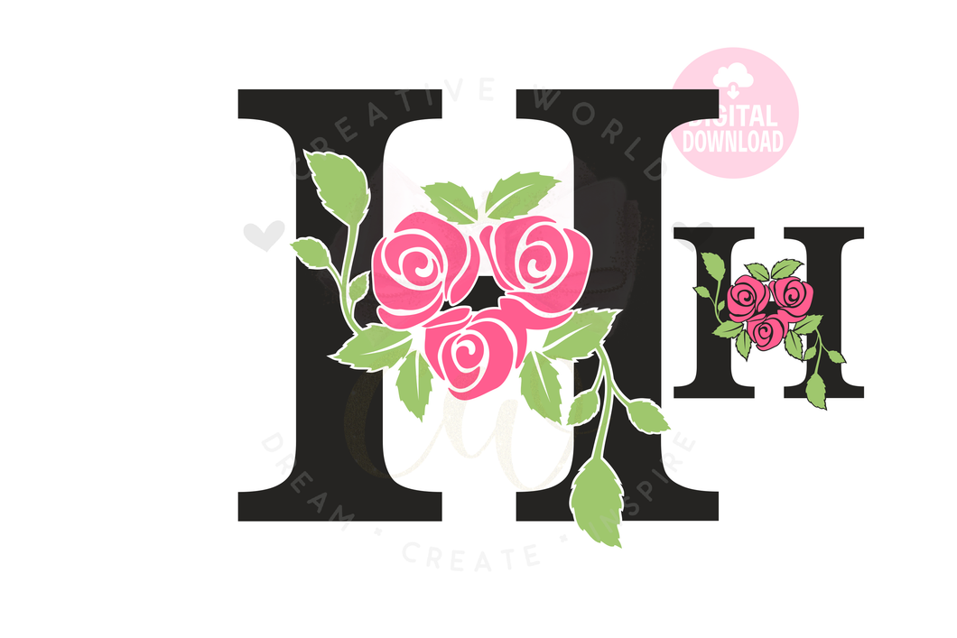 Rose Floral Alphabet svg | Letter H Rose Flower svg | Flower Wedding Monogram