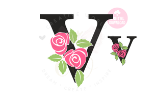 Rose Floral Alphabet svg | Letter V Rose Flower svg | Flower Wedding Monogram