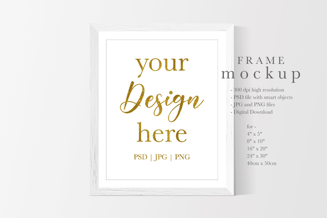 White Wood Frame Mockup - Frame Mockup for Wall Art - WF002