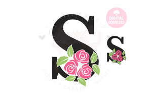 Rose Floral Alphabet svg | Letter S Rose Flower svg | Flower Wedding Monogram