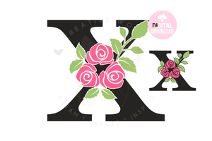 Rose Floral Alphabet svg | Letter X Rose Flower svg | Flower Wedding Monogram