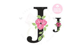 Rose Floral Alphabet svg | Letter J Rose Flower svg | Flower Wedding Monogram