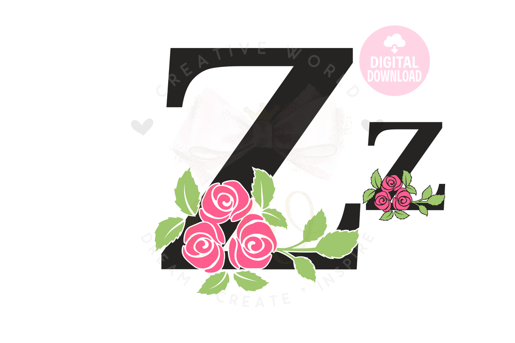 Rose Floral Alphabet svg | Letter Z Rose Flower svg | Flower Wedding Monogram