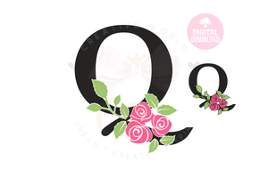 Rose Floral Alphabet svg | Letter Q Rose Flower svg | Flower Wedding Monogram