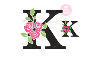 Rose Floral Alphabet svg | Letter K Rose Flower svg | Flower Wedding Monogram