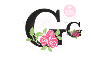 Rose Floral Alphabet svg | Letter G Rose Flower svg | Flower Wedding Monogram