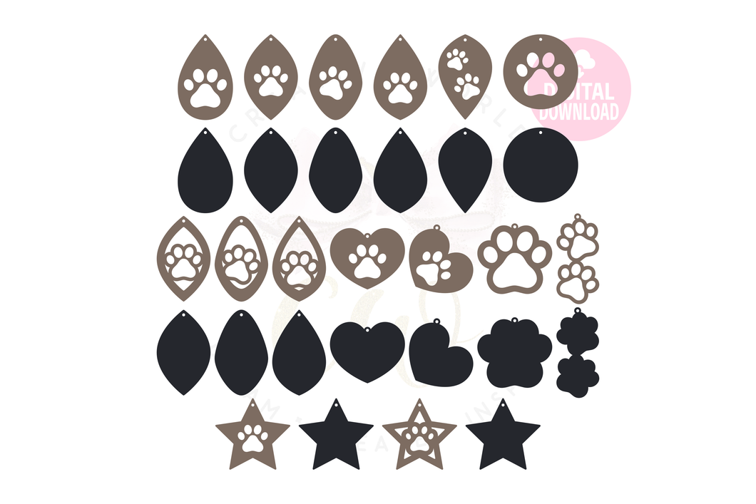 Paw Print Earring Template | 60 Templates Earring svg | ET004