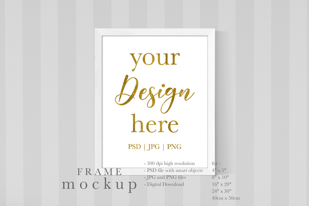 White Wood Frame Mockup - Frame Mockup for Wall Art - WF025