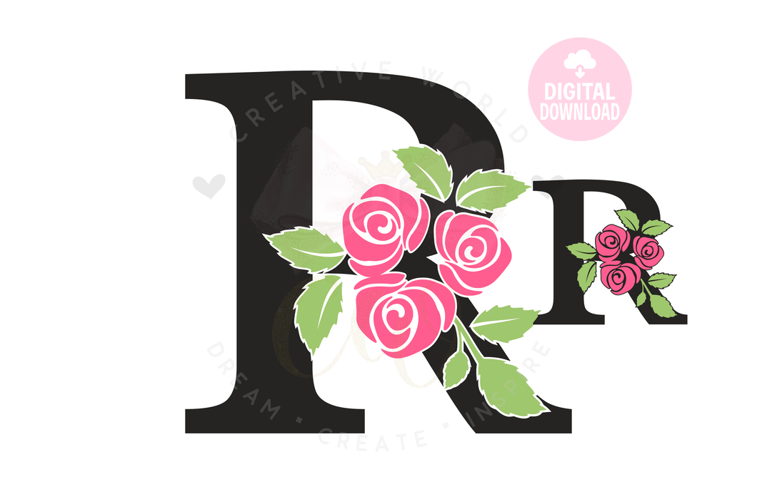 Rose Floral Alphabet svg, Letter R Rose Flower svg