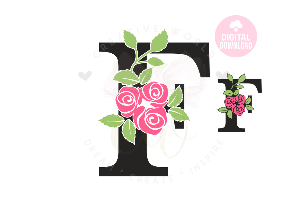 Rose Floral Alphabet svg | Letter F Rose Flower svg | Flower Wedding Monogram