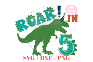 5th Birthday SVG | Dinosaur Birthday SVG | Fifth Birthday