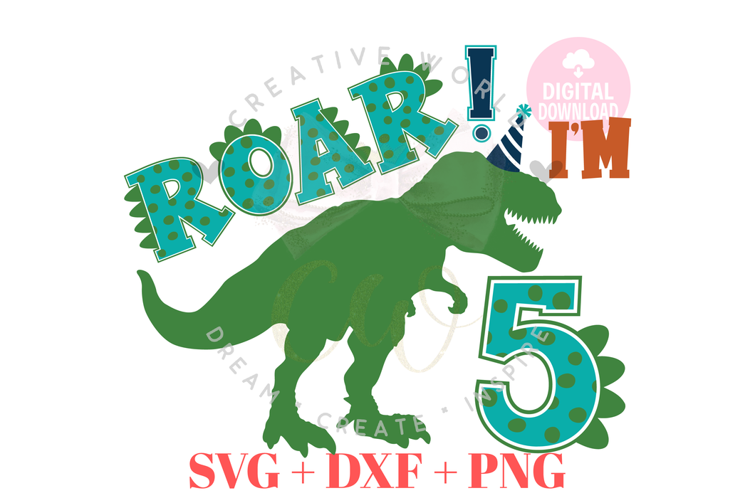 5th Birthday SVG | Dinosaur Birthday SVG | Fifth Birthday