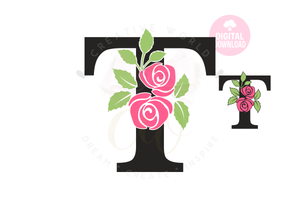 Rose Floral Alphabet svg | Letter T Rose Flower svg | Flower Wedding Monogram