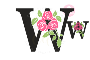 Rose Floral Alphabet svg | Letter W Rose Flower svg | Flower Wedding Monogram