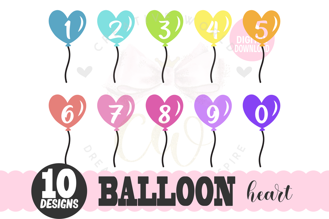 Heart Balloon Number svg | Heart Balloon Number | Number 0-9 svg