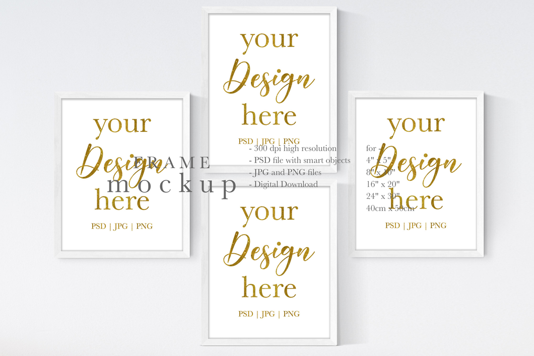 White Wood Frame Mockup - Frame Mockup for Wall Art - WF026