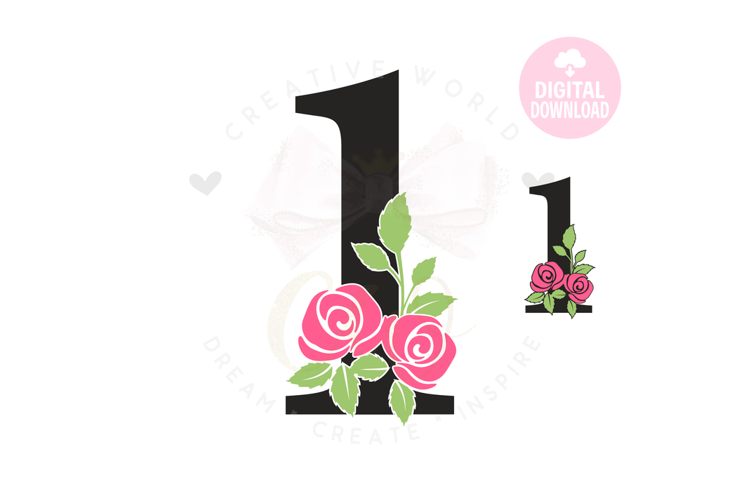 Rose Floral Number svg | Number 1 Rose Flower svg | Flower Wedding Monogram