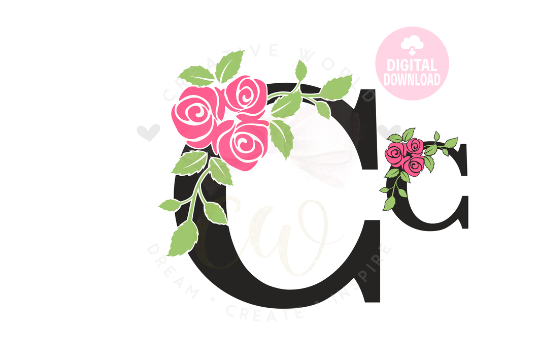 Rose Floral Alphabet svg | Letter C Rose Flower svg | Flower Wedding Monogram