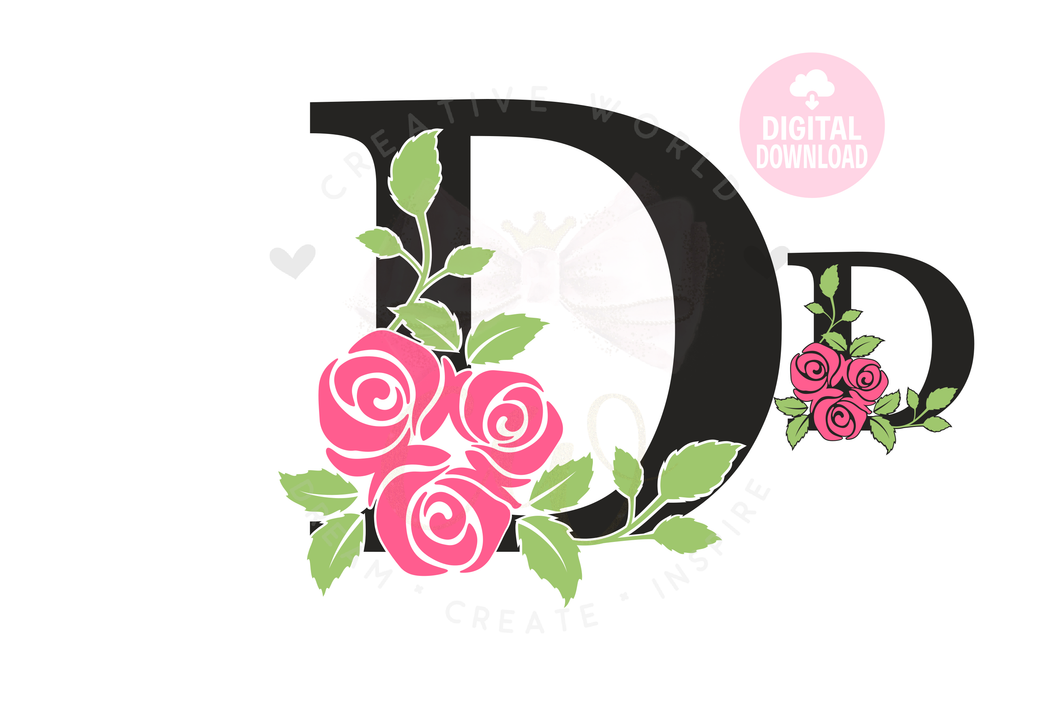 Rose Floral Alphabet svg, Letter D Rose Flower svg